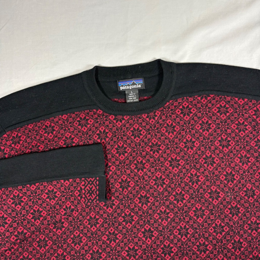 Patagonia Vintage Wool Fair Isle Nordic Sweater Mens Large Red Black Crewneck
